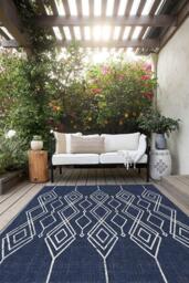 Gemma Lattice Royal Blue Outdoor Rug - 185x275 - Machine Washable Area Rug - Kid & Pet Friendly - Indoor Rugs - Ruggable - thumbnail 2