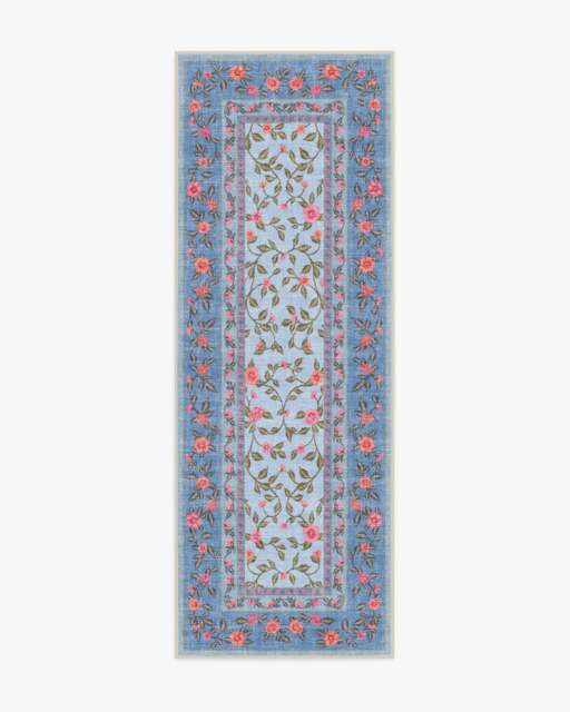 Della Soft Blue & Coral Outdoor Rug - 75x215 - Machine Washable Area Rug - Kid & Pet Friendly - Outdoor Rugs - Ruggable - image 1