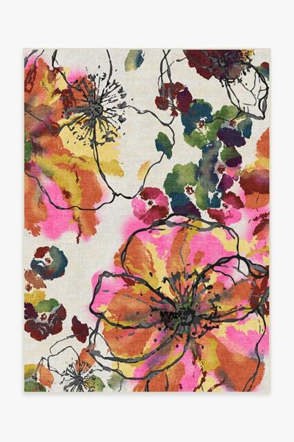 Watercolour Floral Multicolour Rug Orange - 150x215 - Machine Washable Area Rug - Kid & Pet Friendly - Indoor Rugs - Ruggable - image 1