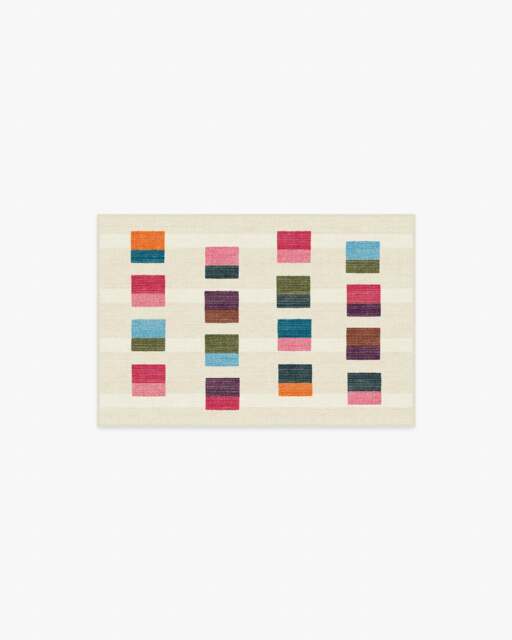 Pezzo Multicolour Flatwoven Rug Pink - 60x90 - Machine Washable Area Rug - Kid & Pet Friendly - Indoor Rugs - Ruggable - image 1