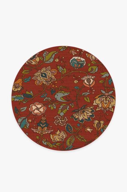Frida Floral Red Rug - 185 Round - Machine Washable Area Rug - Kid & Pet Friendly - Indoor Rugs - Ruggable