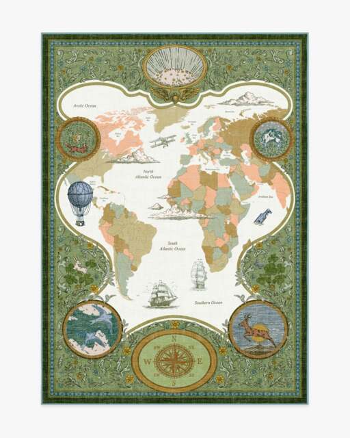 Little Explorer Gold & Green Rug - 150x215 - Machine Washable Area Rug - Kid & Pet Friendly - Indoor Rugs - Ruggable - image 1