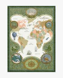 Little Explorer Gold & Green Rug - 150x215 - Machine Washable Area Rug - Kid & Pet Friendly - Indoor Rugs - Ruggable