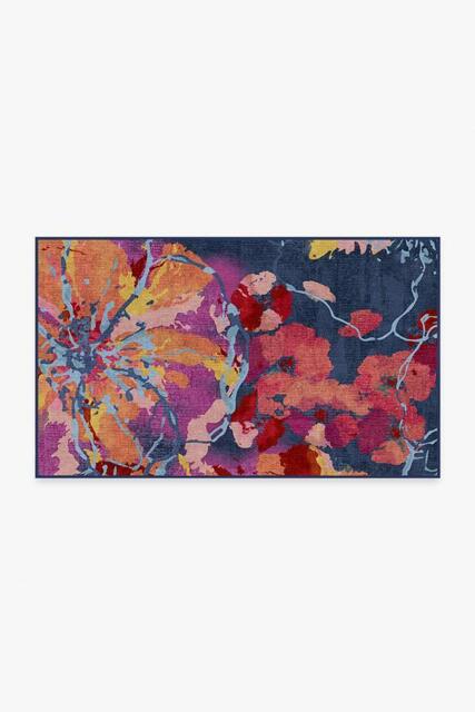 Watercolour Floral Navy Flatwoven Rug - 90x150 - Machine Washable Area Rug - Kid & Pet Friendly - Indoor Rugs - Ruggable - image 1