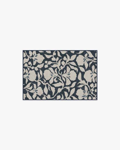 Flora Ink Blue & Ivory Flatwoven Rug by The Hiltons - 60x90 - Machine Washable Area Rug - Kid & Pet Friendly - Indoor Rugs - Ruggable - image 1