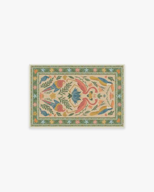 Birds Of A Feather Green & Peach Flatwoven Rug by Iris Apfel - 60x90 - Machine Washable Area Rug - Kid & Pet Friendly - Indoor Rugs - Ruggable - image 1