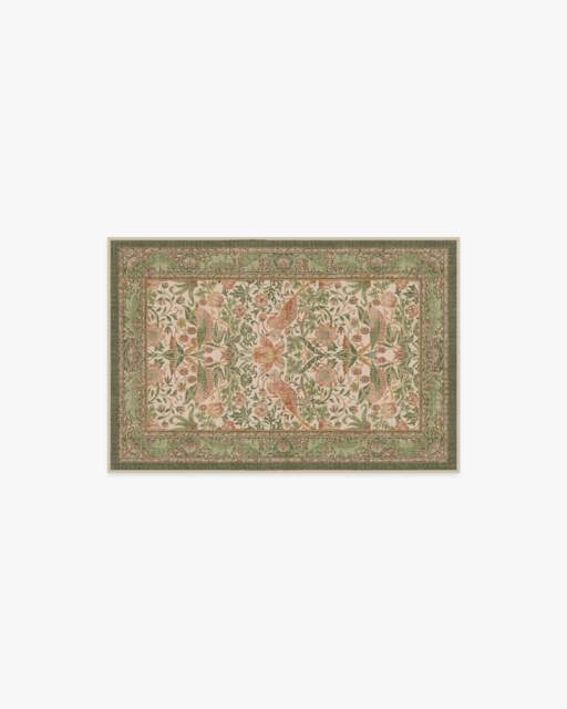 Strawberry Thief Sage & Rose Rug by Morris & Co. - 60x90 - Machine Washable Area Rug - Kid & Pet Friendly - Indoor Rugs - Ruggable - image 1