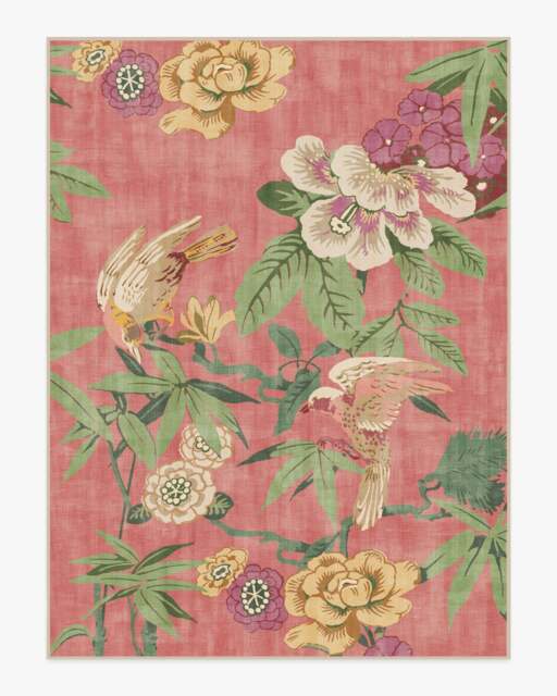 Bamboo & Bird Blossom Pink Flatwoven Rug by Sanderson - 275x365 - Machine Washable Area Rug - Kid & Pet Friendly - Indoor Rugs - Ruggable - image 1