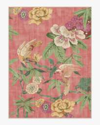 Bamboo & Bird Blossom Pink Flatwoven Rug by Sanderson - 275x365 - Machine Washable Area Rug - Kid & Pet Friendly - Indoor Rugs - Ruggable