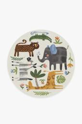 Jungle Safari Multicolour Flatwoven Rug Green - 185 Round - Machine Washable Area Rug - Kid & Pet Friendly - Indoor Rugs - Ruggable - thumbnail 1