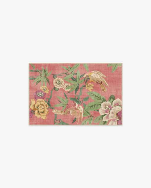 Bamboo & Bird Blossom Pink Flatwoven Rug by Sanderson - 60x90 - Machine Washable Area Rug - Kid & Pet Friendly - Indoor Rugs - Ruggable - image 1