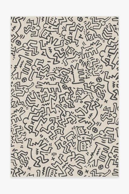 Block Party Black & Ivory Rug by Keith Haring - 185x275 - Machine Washable Area Rug - Kid & Pet Friendly - Indoor Rugs - Ruggable - image 1