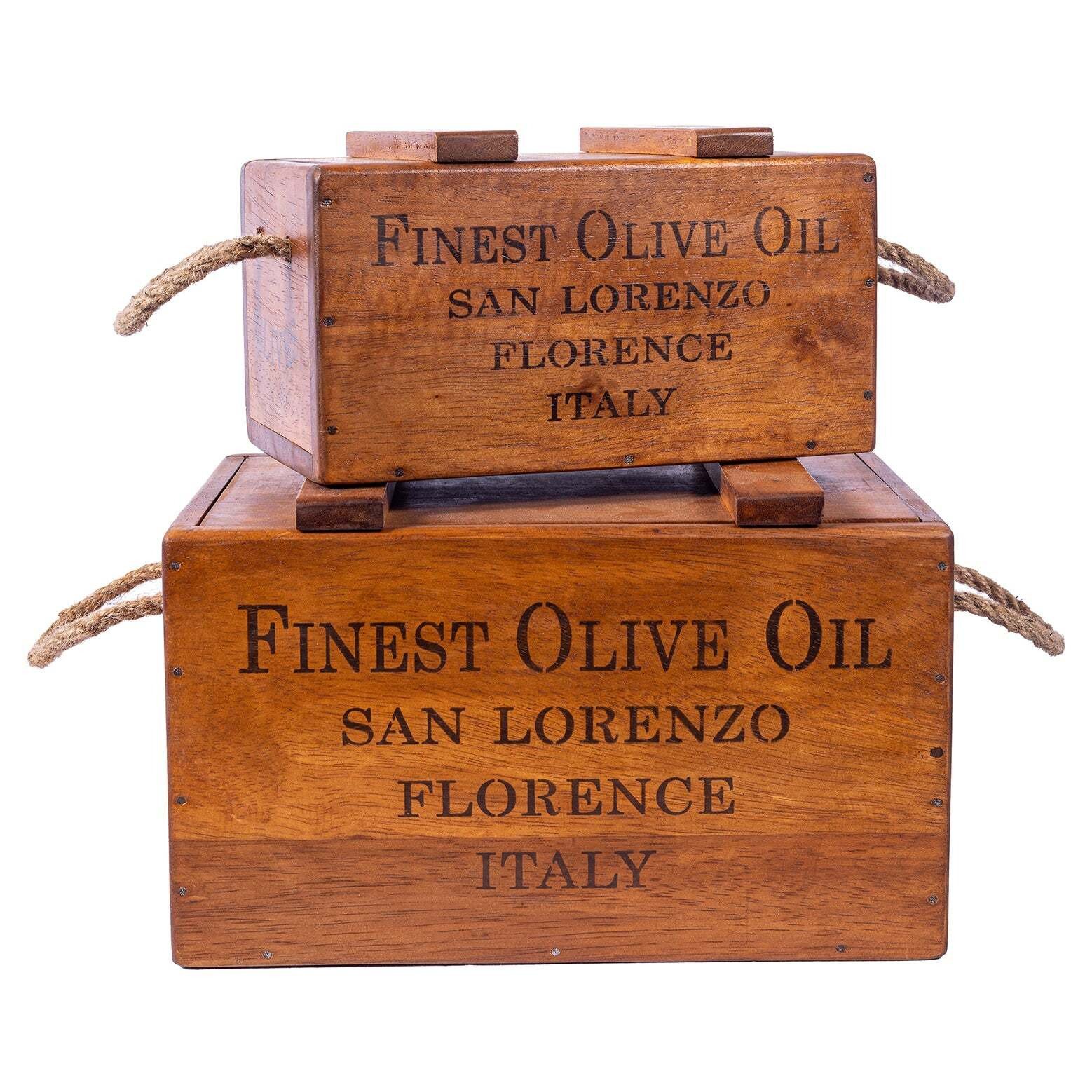 Set of 2 Nesting Rustic Vintage Wooden Lidded Chest Boxes - Olive Oil - image 1