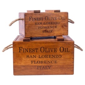 Set of 2 Nesting Rustic Vintage Wooden Lidded Chest Boxes - Olive Oil - thumbnail 1