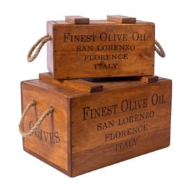 Set of 2 Nesting Rustic Vintage Wooden Lidded Chest Boxes - Olive Oil - thumbnail 2