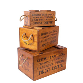 Set of 3 Nesting Rustic Vintage Wooden Lidded Chest Boxes - Coffee - thumbnail 2