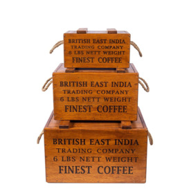 Set of 3 Nesting Rustic Vintage Wooden Lidded Chest Boxes - Coffee - thumbnail 1