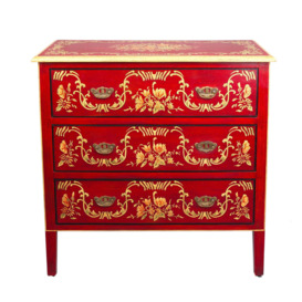 Red Floral Design 3 Drawer Chest - thumbnail 1