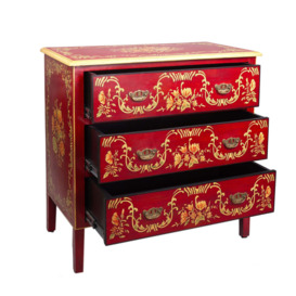 Red Floral Design 3 Drawer Chest - thumbnail 2