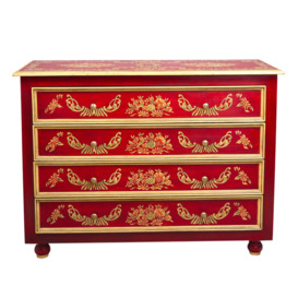 Red Floral Design 4 Drawer Chest - thumbnail 1