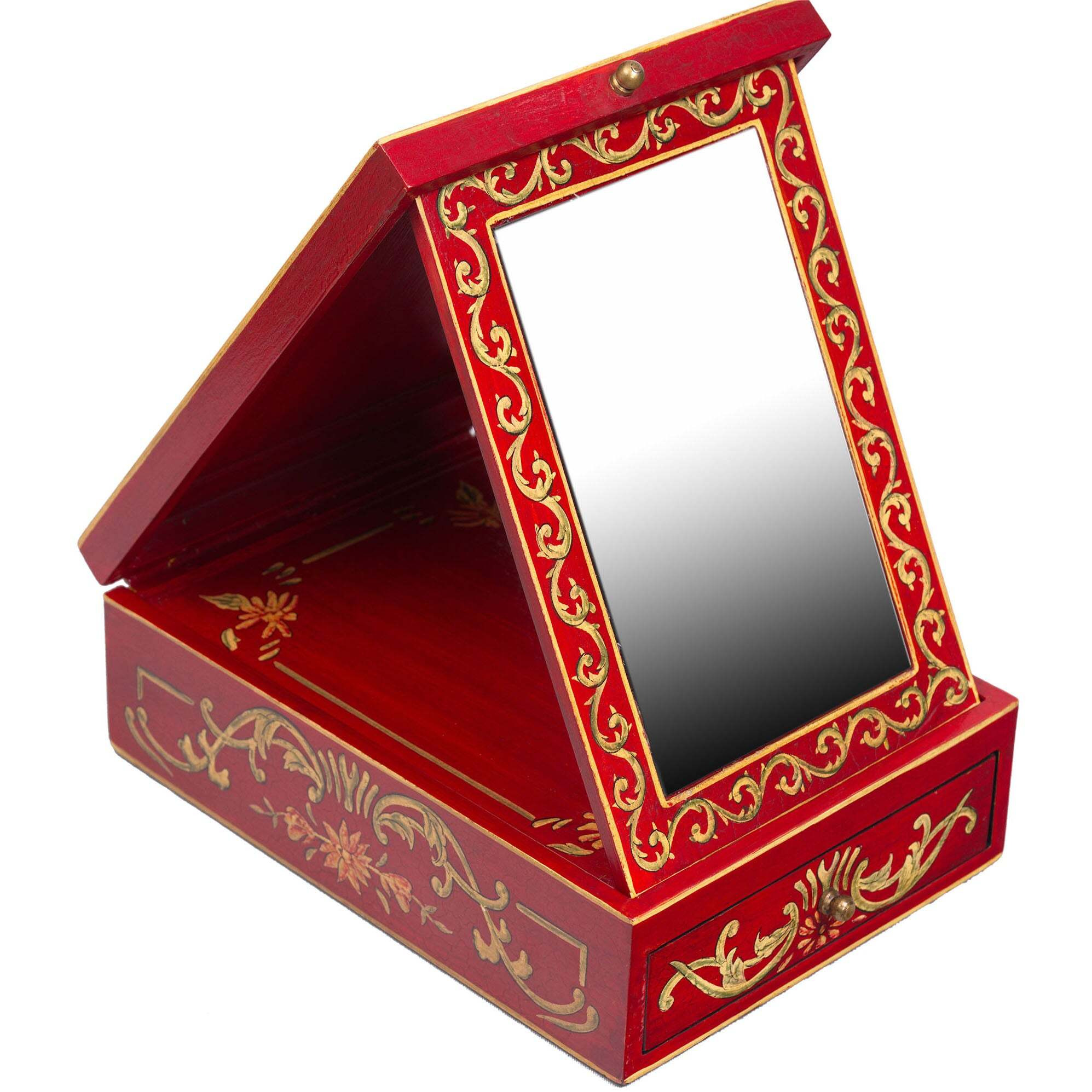 Red Floral Design Vanity Mirror with Storage - image 1