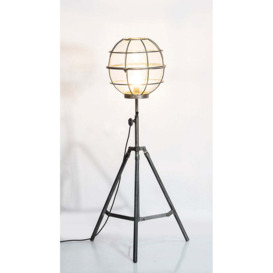Upcycled Floor Lamp With Round Glass Cage - thumbnail 2