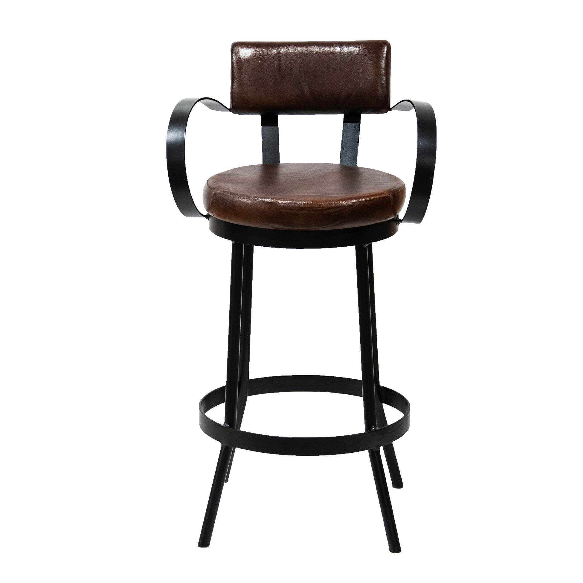 Industrial Padded Leather Bar Stool With Back & Curved Armrests - image 1