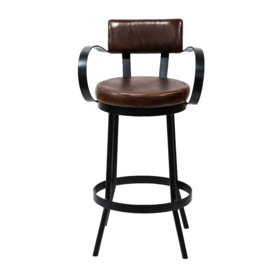 Industrial Padded Leather Bar Stool With Back & Curved Armrests - thumbnail 1