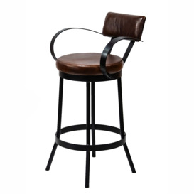 Industrial Padded Leather Bar Stool With Back & Curved Armrests - thumbnail 2