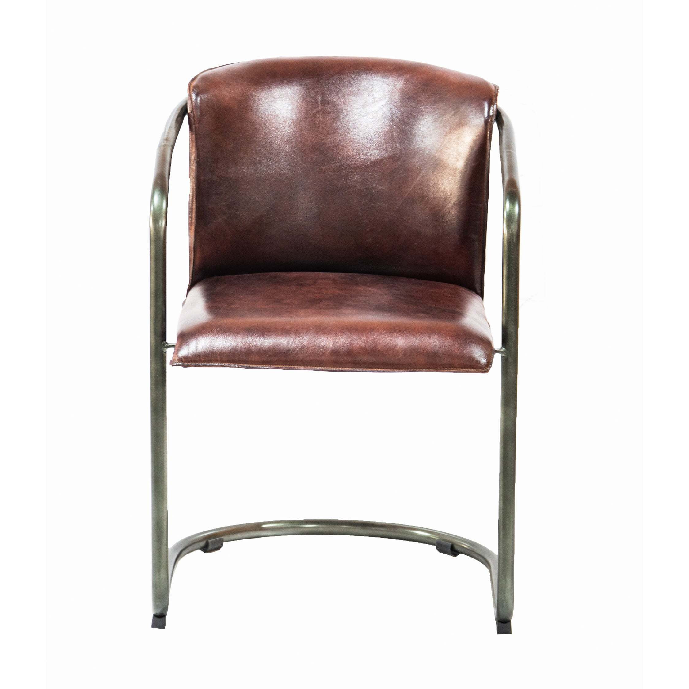 Industrial Metal Frame Chair with Leather Bucket Seat - image 1