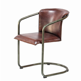 Industrial Metal Frame Chair with Leather Bucket Seat - thumbnail 2
