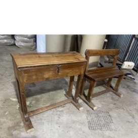 Antique School Desk & Bench Set