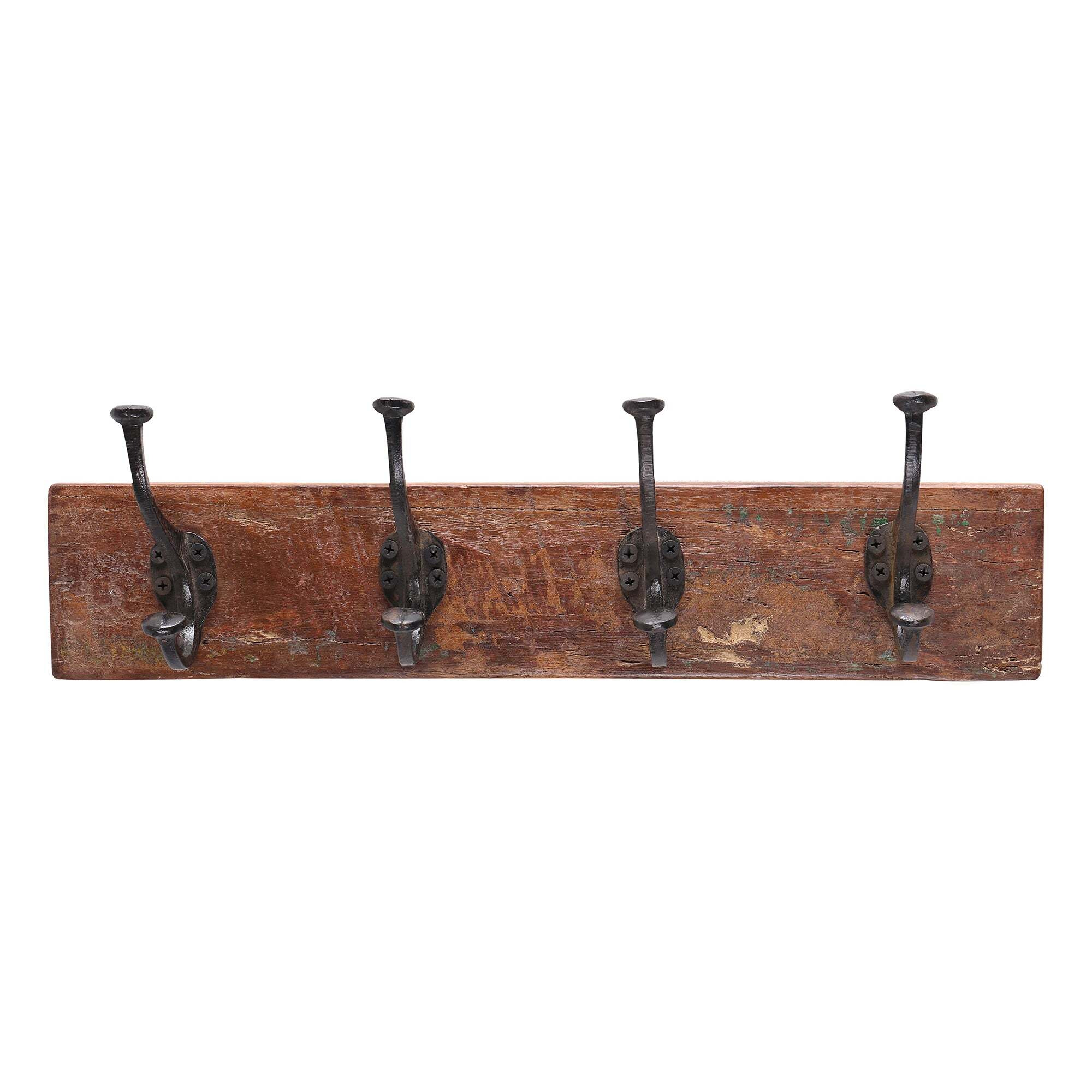 Reclaimed Wooden Coat Rack with 4 Iron Hooks - image 1
