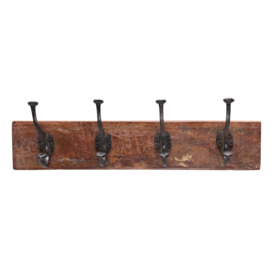 Reclaimed Wooden Coat Rack with 4 Iron Hooks - thumbnail 1