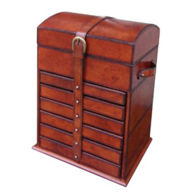 Handcrafted Leather & Brass Tall Jewellery Box - Cognac