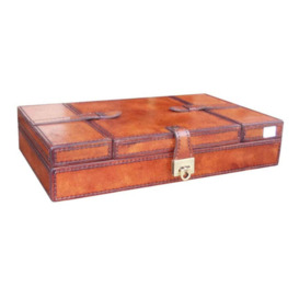 Handcrafted Leather & Brass Rectangular Jewellery Box - Tan