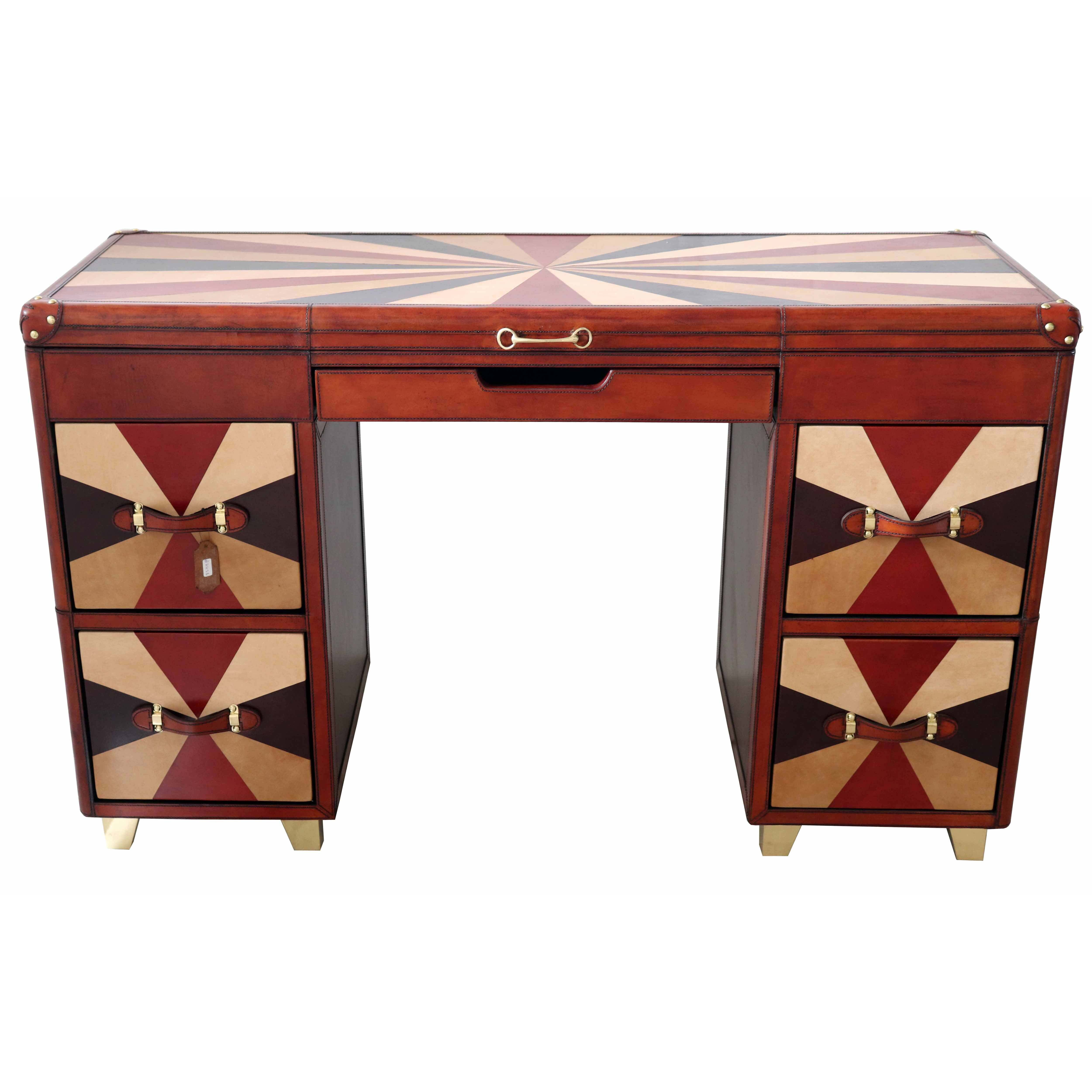 Handcrafted Leather & Brass Tri-Colour Writing Desk - image 1