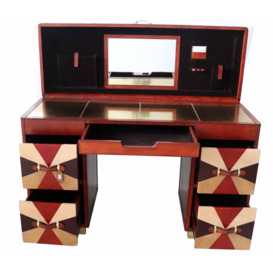 Handcrafted Leather & Brass Tri-Colour Writing Desk - thumbnail 2