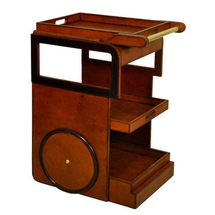 Handcrafted Leather & Brass Drinks Trolley - Cognac