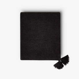 Benjamin Waffle Fringed Knitted Throw, Black, 125x160 cm