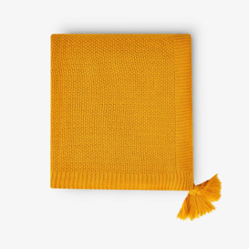 Benjamin Waffle Fringed Knitted Throw, Mustard, 125x160 cm