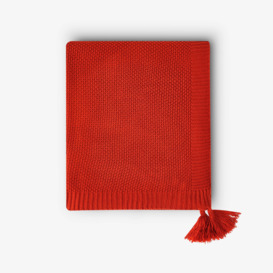Benjamin Waffle Fringed Knitted Throw, Red, 125x160 cm