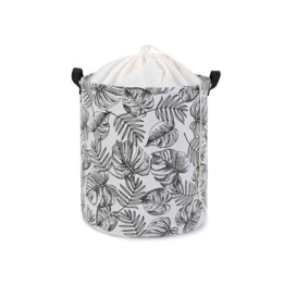 Tropical Patterned Laundry Basket, Black - White