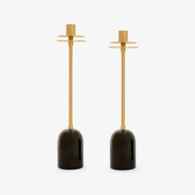 Ola Set of 2 Candle Holders, Brass - Black