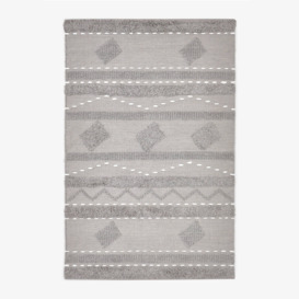 Tobias Handwoven Geometric Striped Tufted Rug, Grey, 160x230 cm