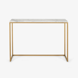 Carrara Marble - Metal Console Table, Bronze - White
