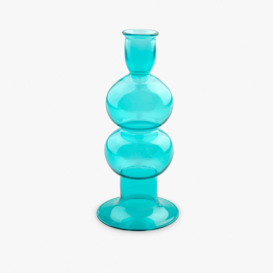 Emilia Handblown Bubble Candleholder, Turquoise, S