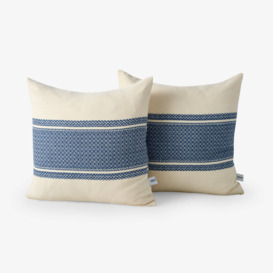 Mediterranean Set Of 2 Border Striped Soft Cushion Covers, Blue, 43x43 cm