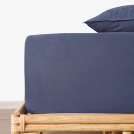 Freddie 100% Turkish Cotton 300 TC Fitted Sheet, Navy, Double Size