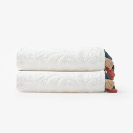 Olivia Set of 2 Velour Jacquard Fringed 100% Turkish Cotton Hand Towels, Off-White